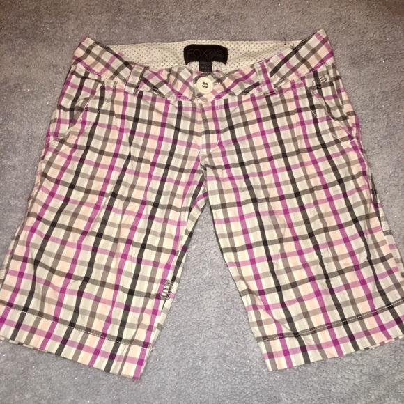 Foxgirls Pants - Fox girls purple plaid Bermuda shorts size 5